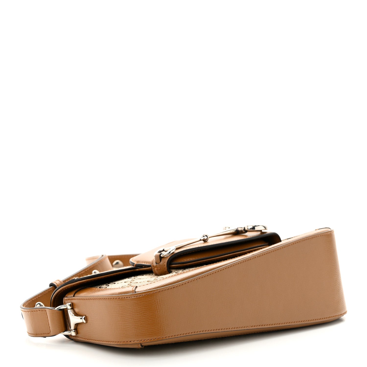 Gucci Monogram Small Horsebit 1955 Asymmetric Shoulder Bag Beige Brown Sugar 4 of 10
