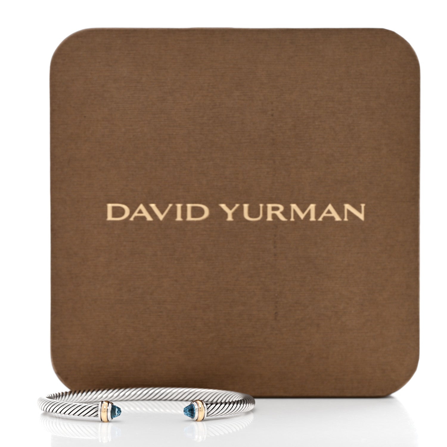 David Yurman Sterling Silver 18K Yellow Gold Blue Topaz 4mm Cable Classics Bracelet 5 of 5