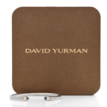 David Yurman Sterling Silver 18K Yellow Gold Blue Topaz 4mm Cable Classics Bracelet 5 of 5