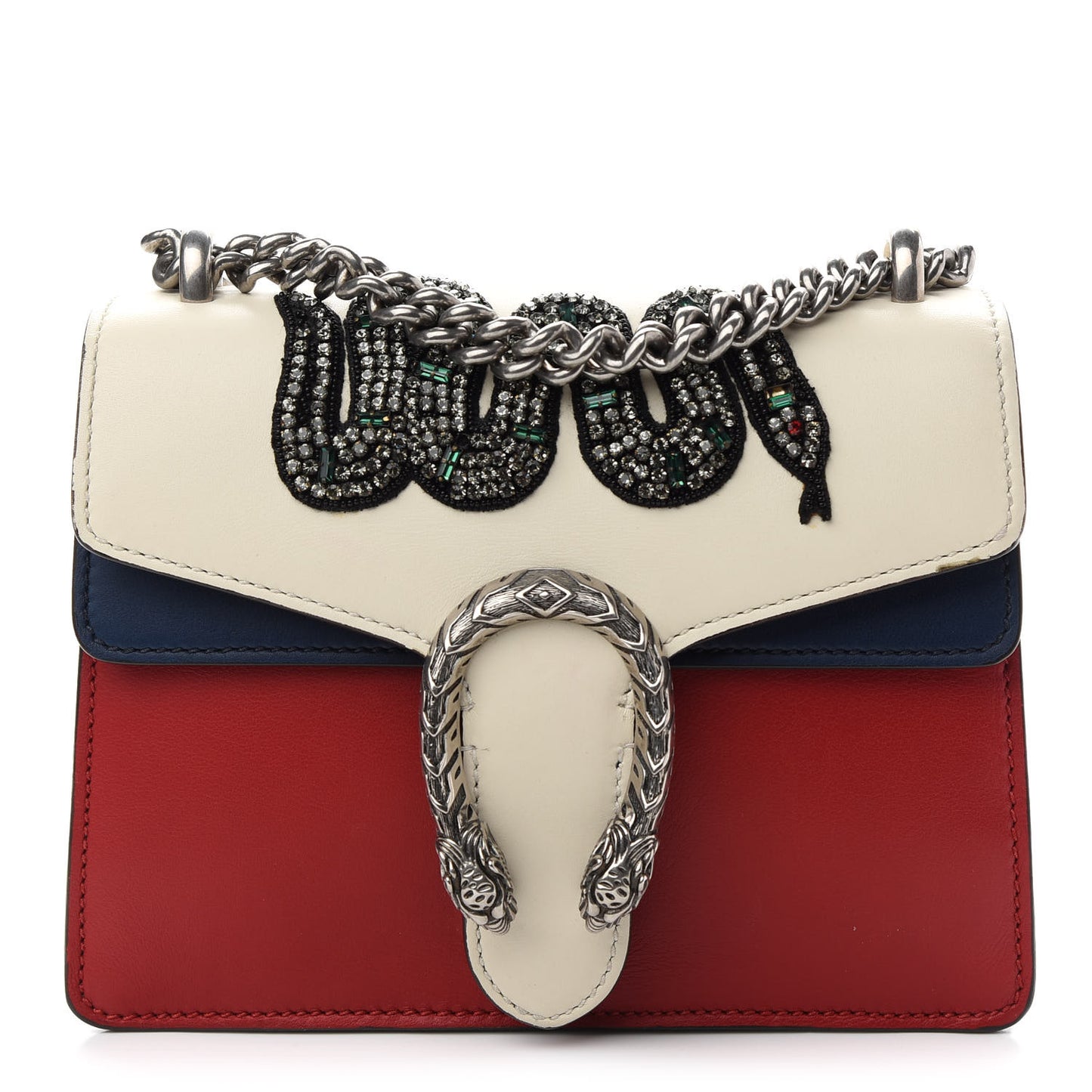 Calfskin Crystal Snake Embroidered Mini Dionysus Shoulder Bag Mystic White Hibiscus Red Blue Agata