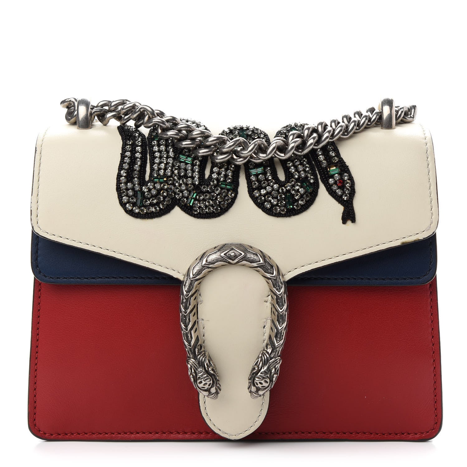 Gucci Calfskin Crystal Snake Embroidered Mini Dionysus Shoulder Bag Mystic White Hibiscus Red Blue Agata 1 of 13