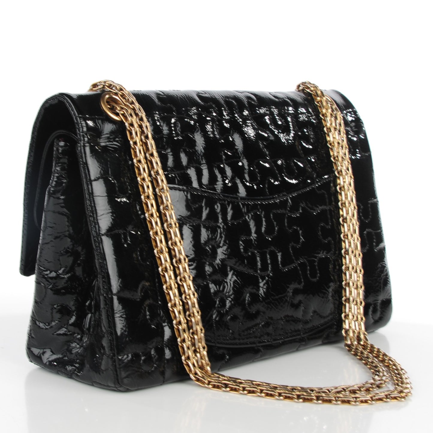 Crackled Patent Calfskin Puzzle 2.55 Reissue 226 Flap Black