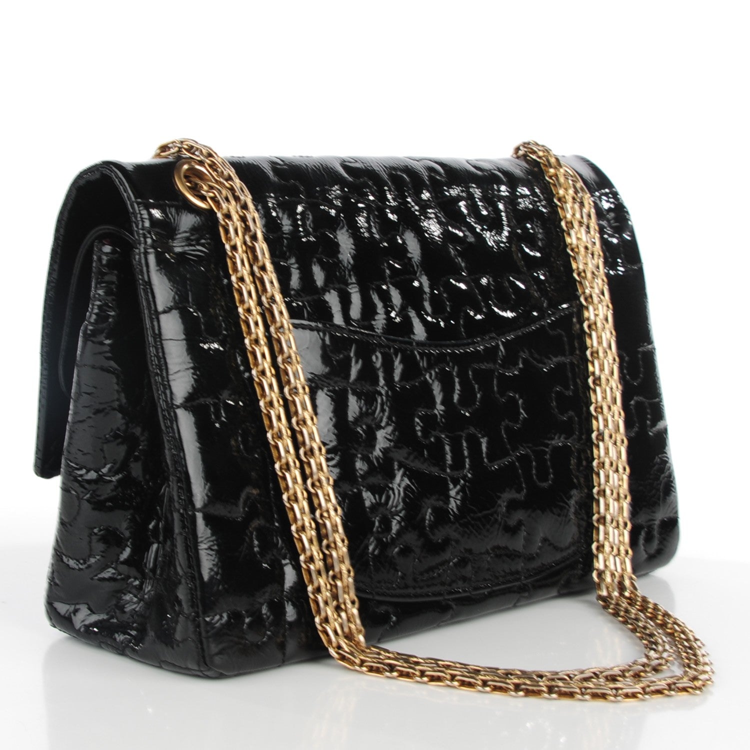 Chanel Crackled Patent Calfskin Puzzle 2.55 Reissue 226 Flap Black 3 of 8