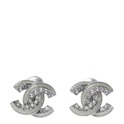 Chanel Enamel Crystal CC Earrings Silver 1 of 5
