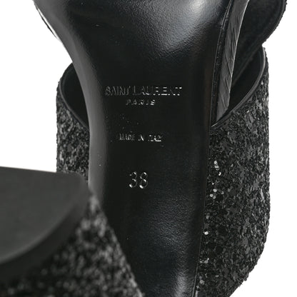 Saint Laurent Glitter LouLou 70 Mule Sandals 38 Black 8 of 9