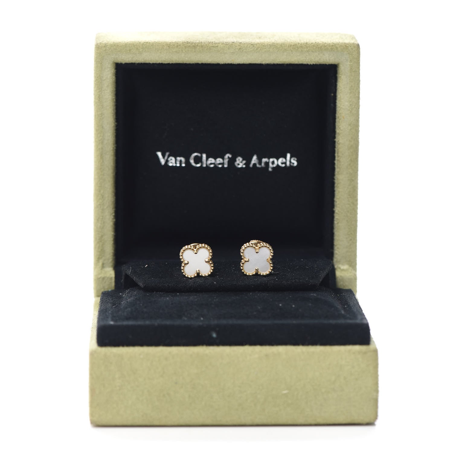 Van Cleef & Arpels 18K Yellow Gold Mother of Pearl Sweet Alhambra Earrings 6 of 6