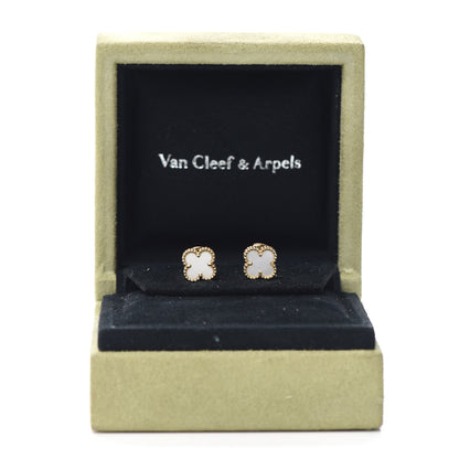 Van Cleef & Arpels 18K Yellow Gold Mother of Pearl Sweet Alhambra Earrings 6 of 6