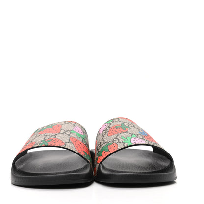 Gucci GG Supreme Monogram Strawberry Slide Sandals 36 Beige Multicolor 2 of 8