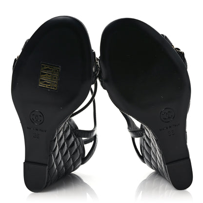 Chanel Crumpled Calfskin Quilted Chain Wedge Sandals 36 Black 5 of 8