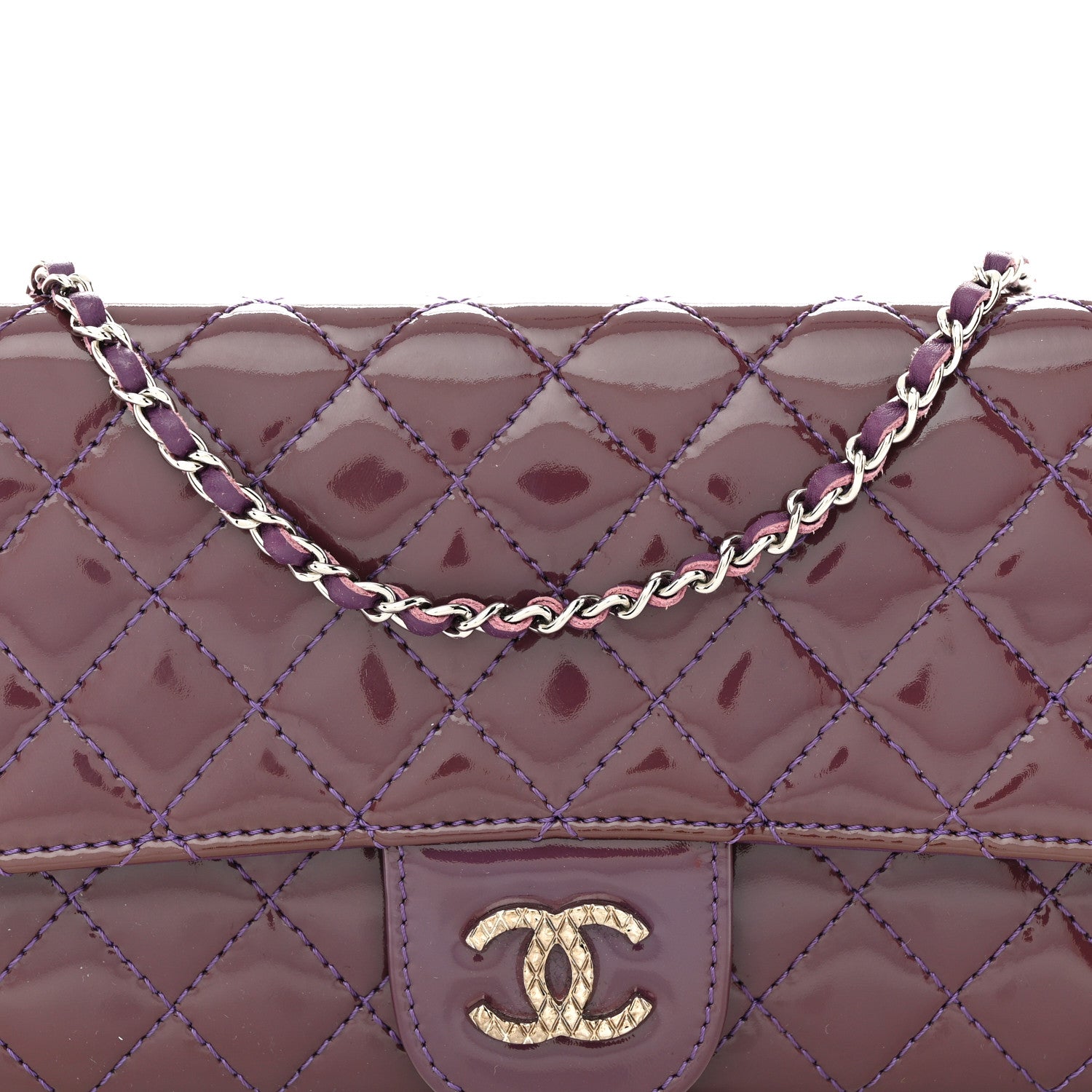 Chanel Patent Calfskin Quilted Brilliant East West Flap Clutch Purple 9 of 11