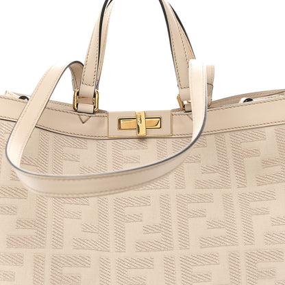 Fendi Canvas Vitello King FF Embroidered Medium Peekaboo X-Tote Poudre 8 of 10