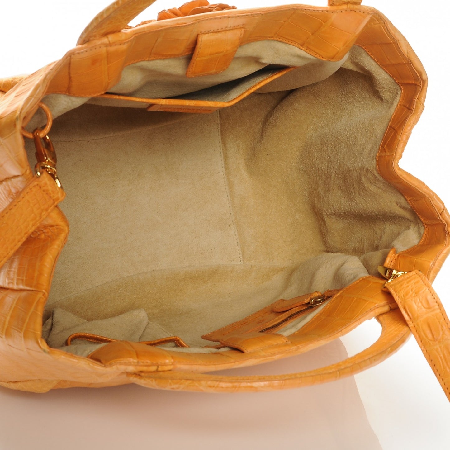 Crocodile Flower Embellished Satchel Orange