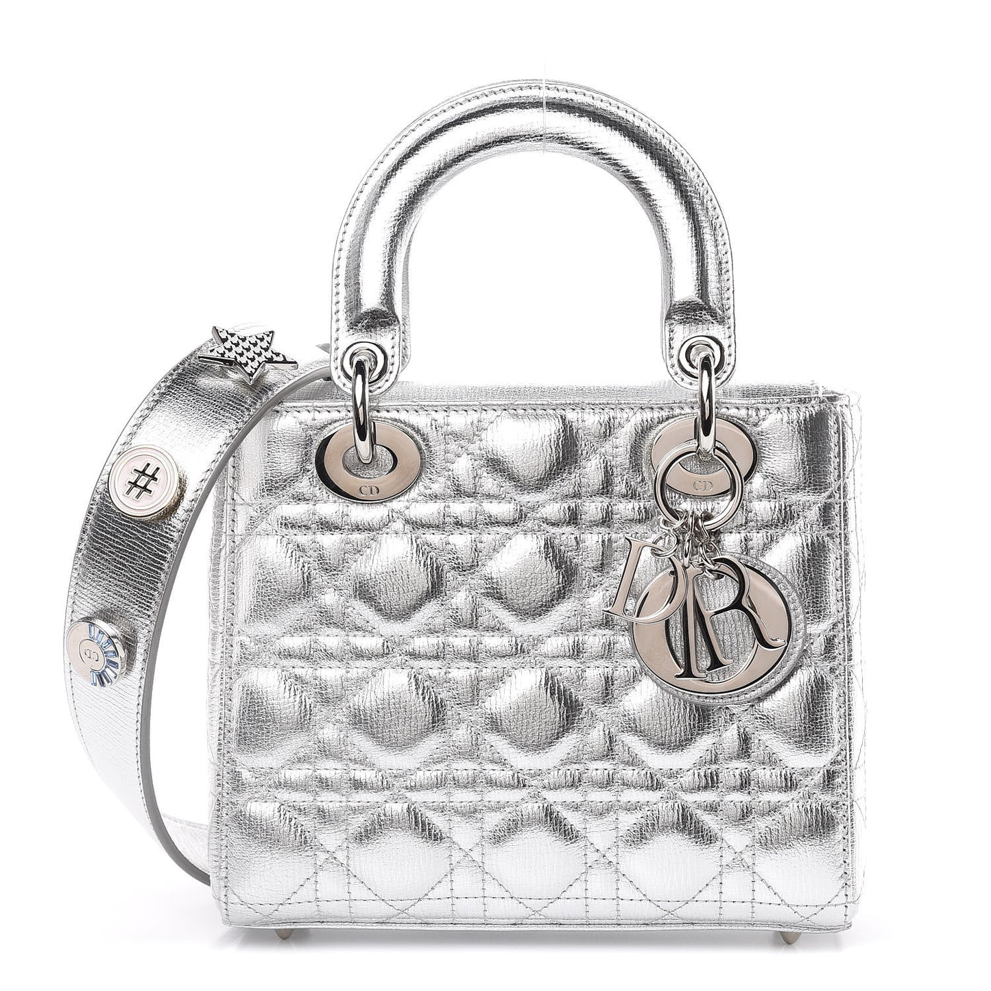 Metallic Grained Calfskin Cannage Small Lucky Badges My Lady Dior Silver