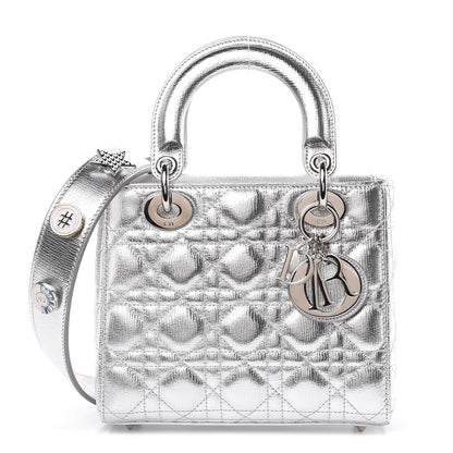 Christian Dior Metallic Grained Calfskin Cannage Small Lucky Badges My Lady Dior Silver 1 of 10