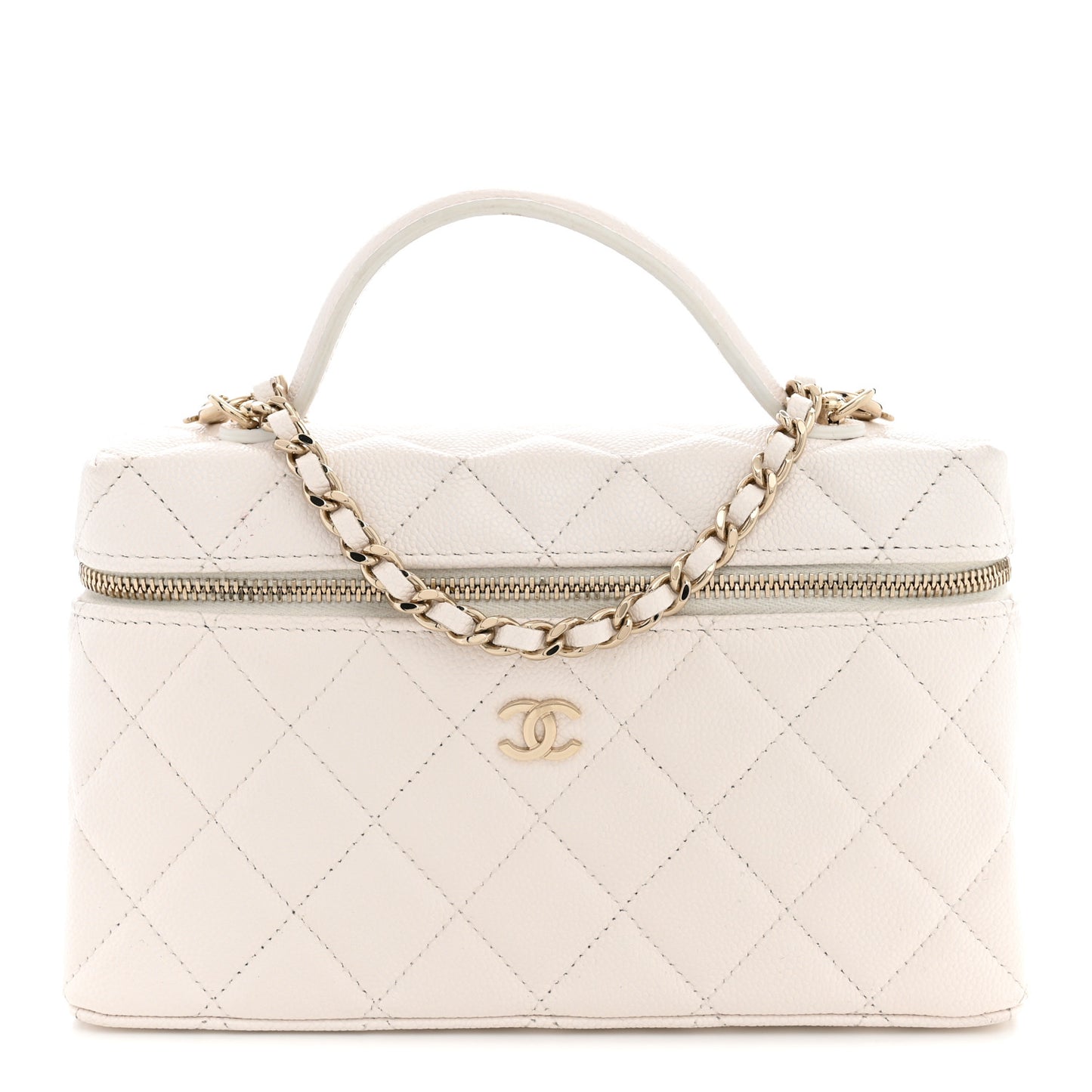 Caviar Quilted Top Handle Slim Vanity With Chain White
