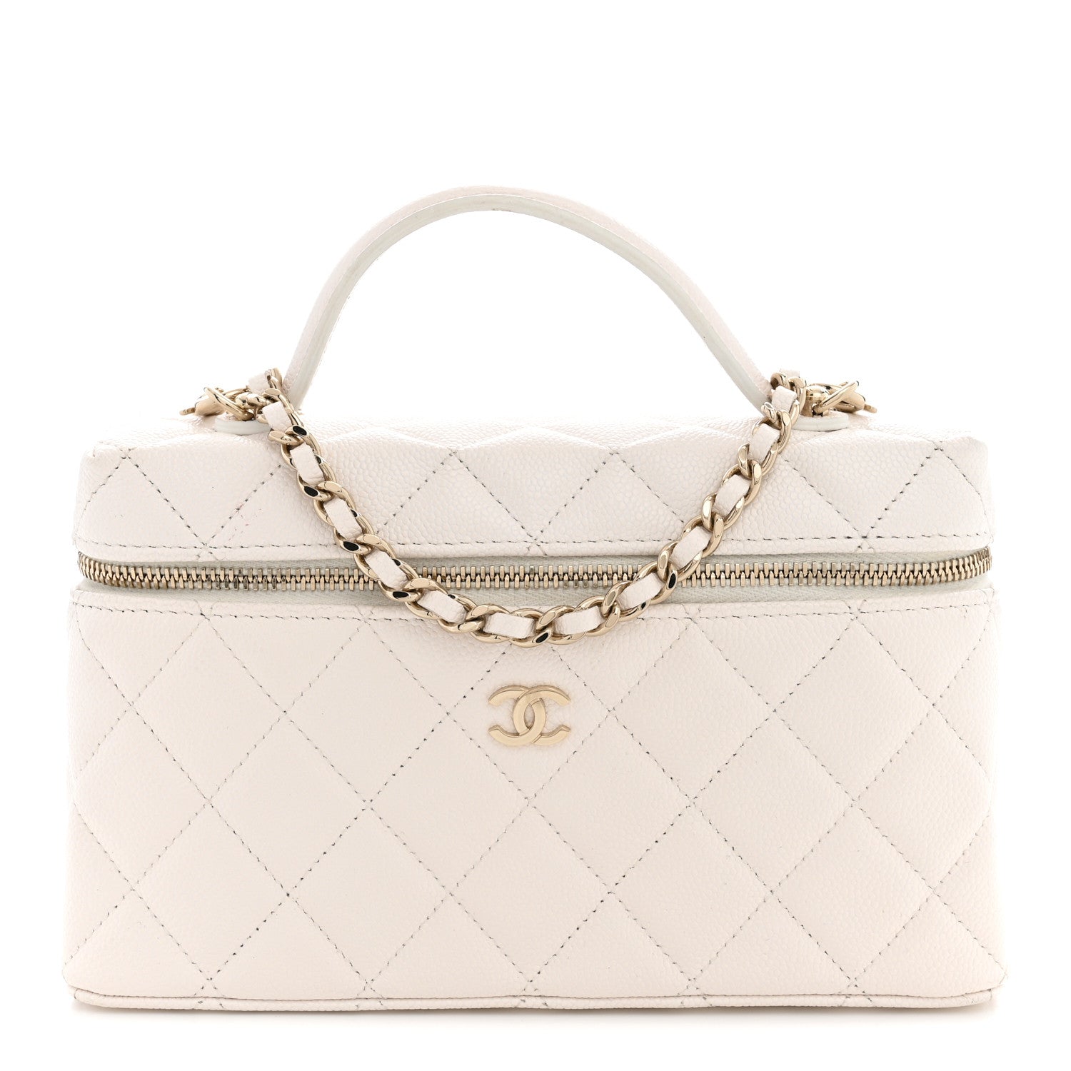 Chanel Caviar Quilted Top Handle Slim Vanity With Chain White 1 of 10