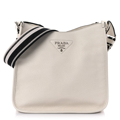 Prada Vitello Daino Soft Hobo Messenger Bag White 1 of 10