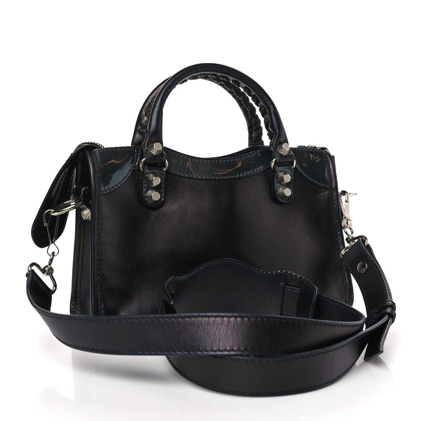 Smooth Calfskin Metallic Patent Giant 12 Silver Hardware Mini City Black Gris