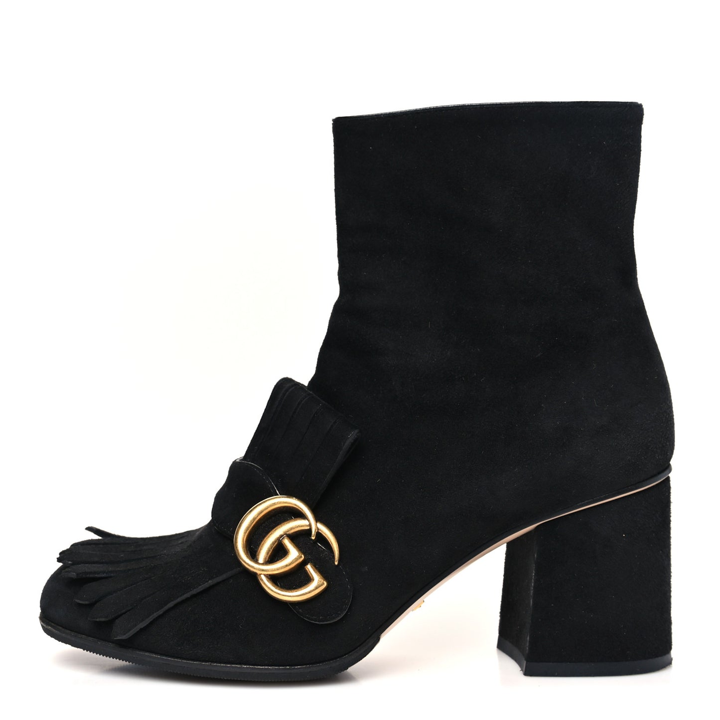 Kid Scamosciato GG Marmont Fringe 75mm Ankle Boots 38 Black