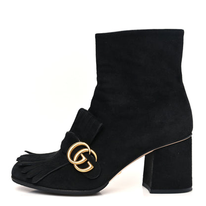 Gucci Kid Scamosciato GG Marmont Fringe 75mm Ankle Boots 38 Black 1 of 9