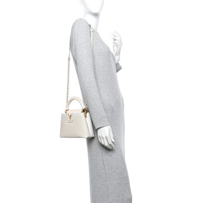 Louis Vuitton Metallic Calfskin Satin Pearl Embellished Mini Treasure Capucines Cream 2 of 9