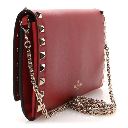 Valentino Garavani Vitello Small Rockstud Flap Wallet on Chain Red 2 of 11