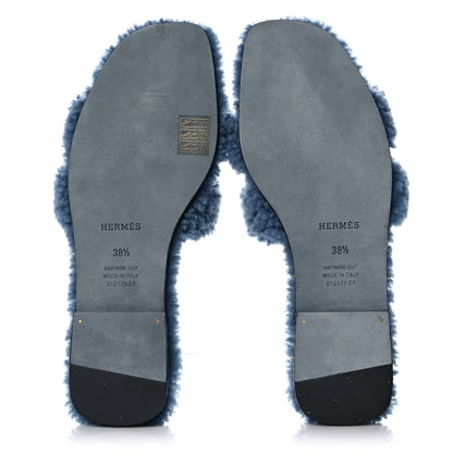 Hermes Woolskin Oran Sandals 38.5 Bleu 5 of 11