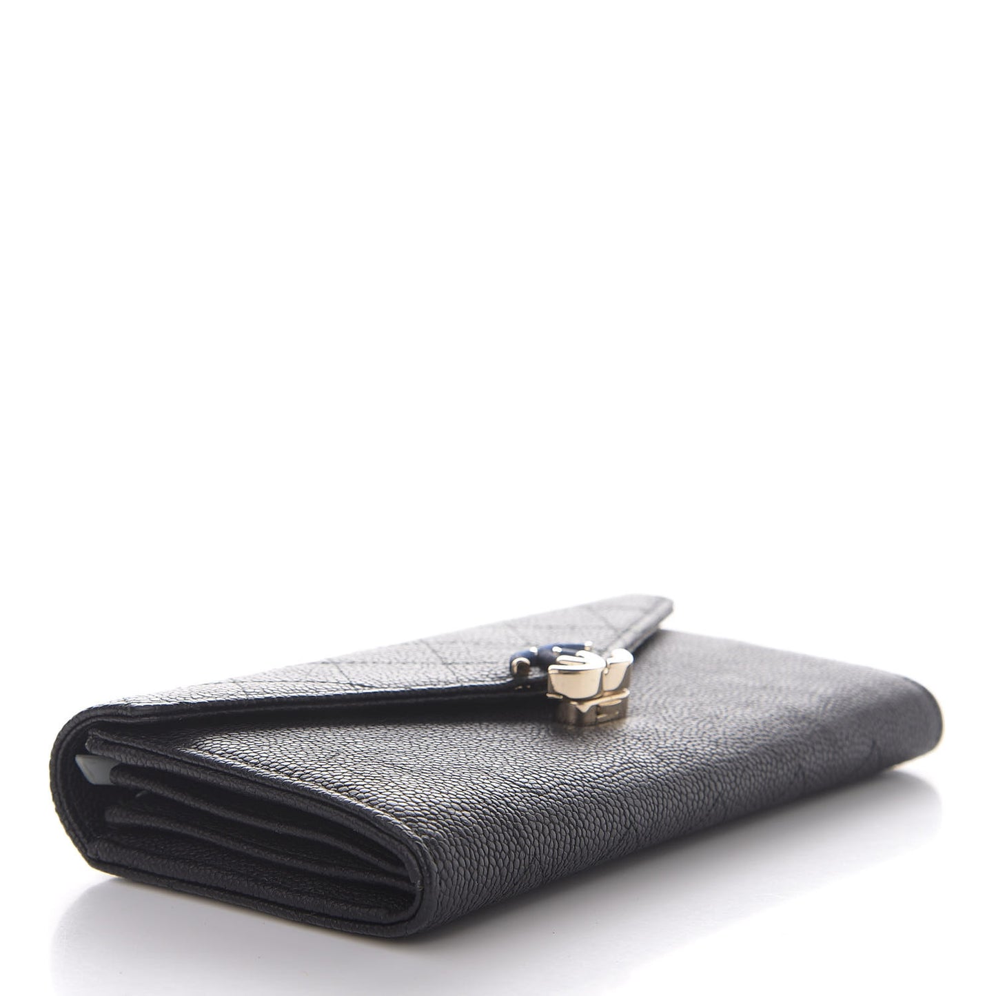 Caviar Quilted CC Box Gusset Flap Wallet Black Navy