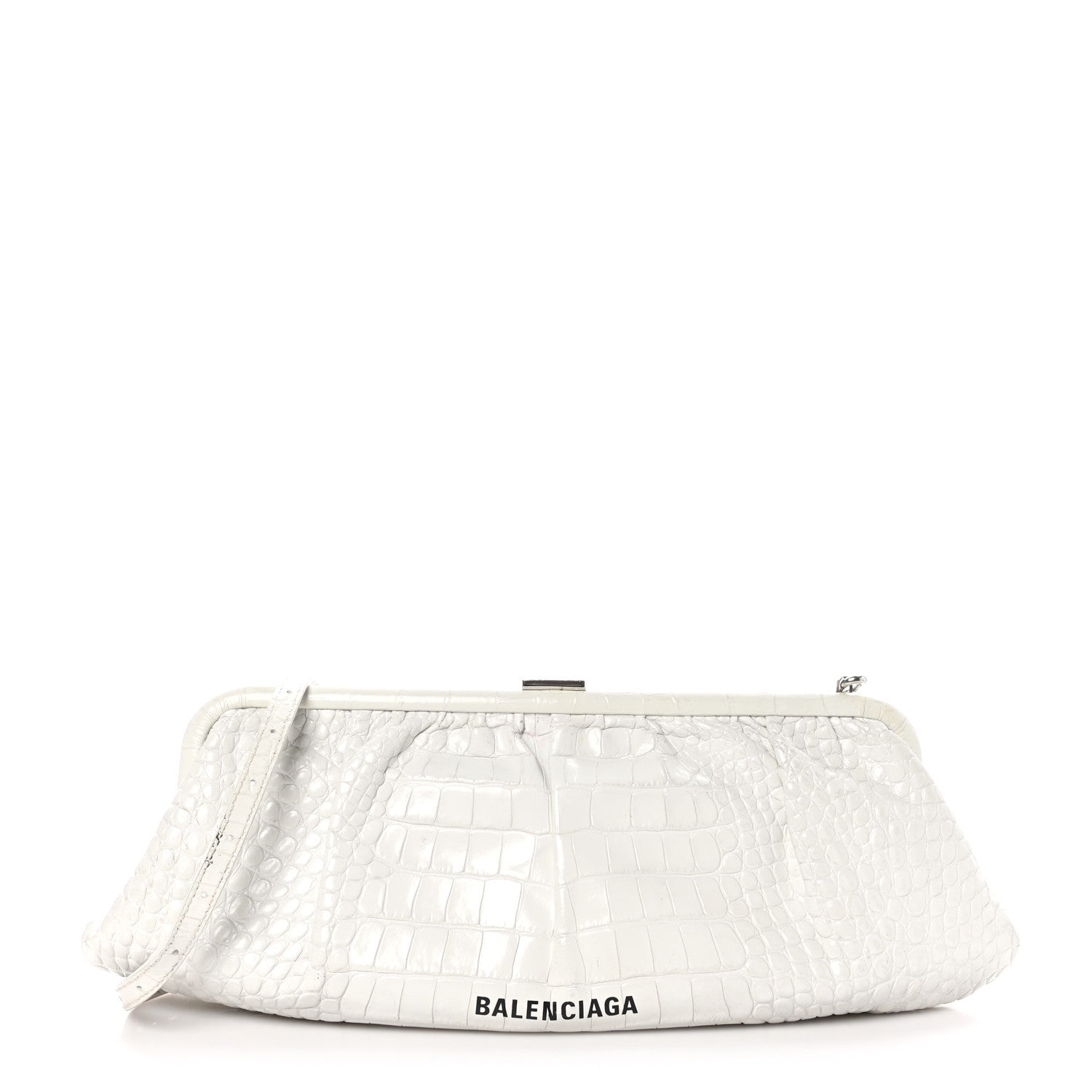 Balenciaga Shiny Supple Calfskin Logo Crocodile Embossed XL Cloud Clutch White 1 of 11