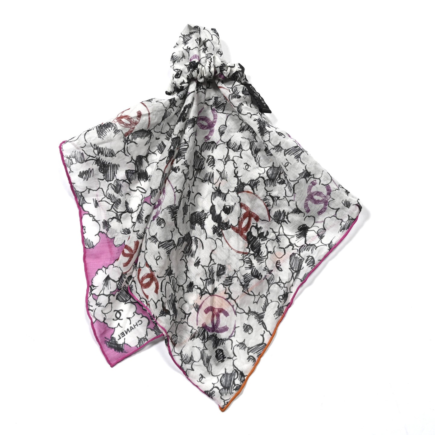 Cotton CC Scrunchie and Scarf Hair Tie Set White Pink Orange