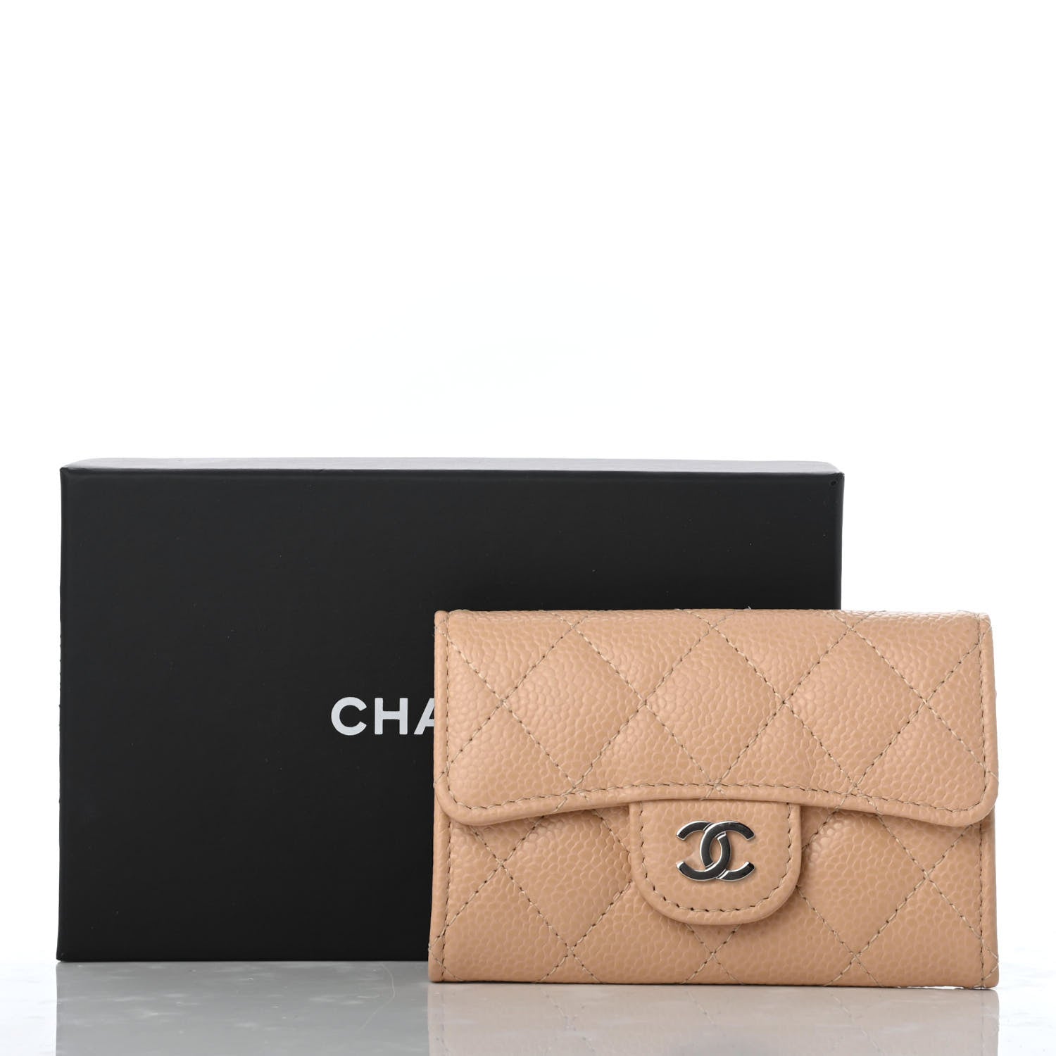 Chanel Caviar Quilted Flap Card Holder Wallet Beige 9 of 9