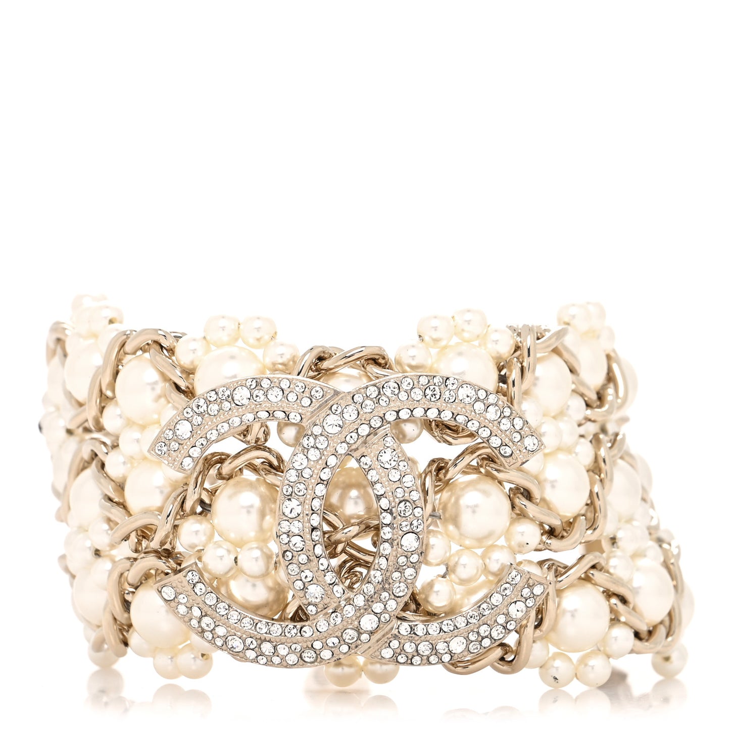 Crystal Pearl CC Bracelet Gold