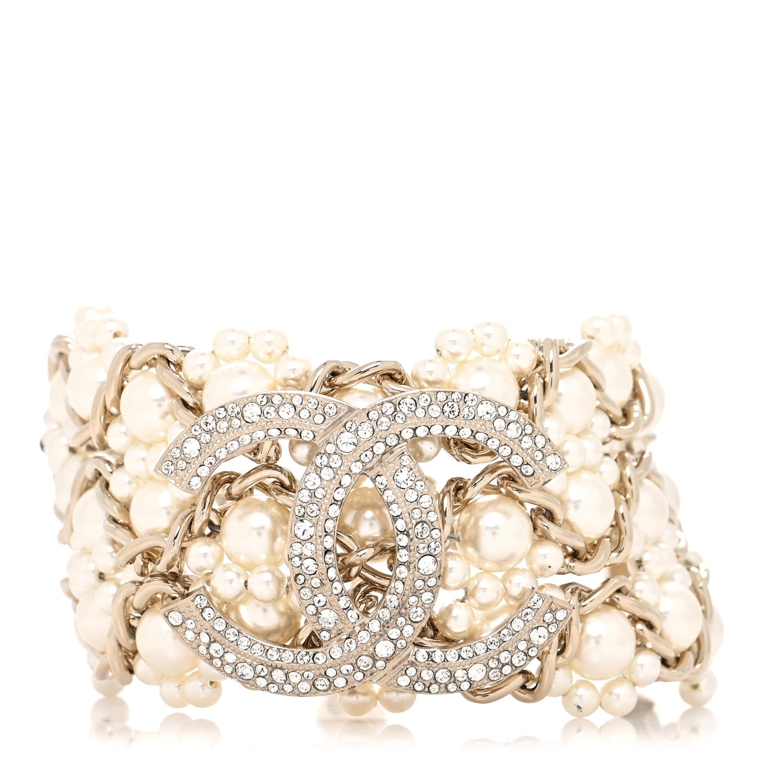 Chanel Crystal Pearl CC Bracelet Gold 1 of 8