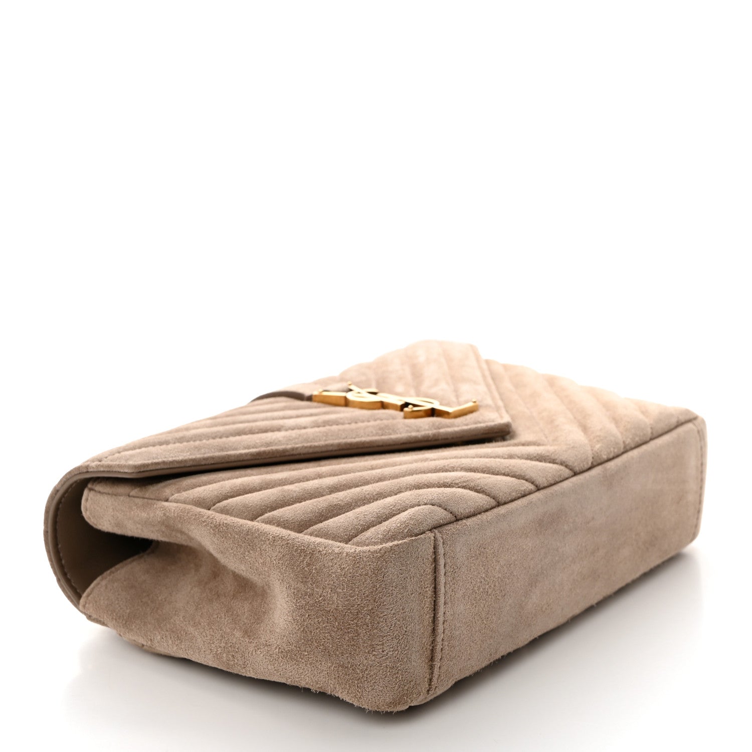 Saint Laurent Suede Matelasse Chevron Monogram Medium College Bag Taupe 4 of 11