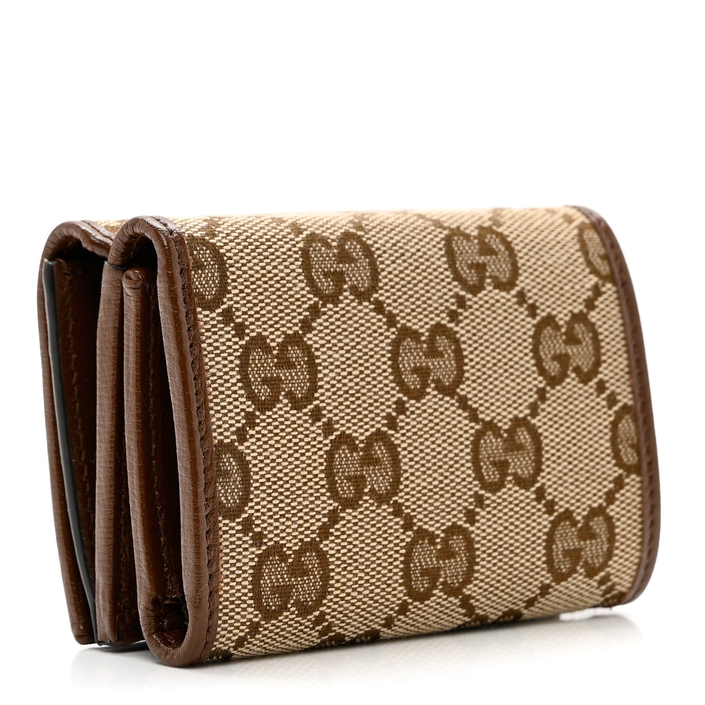 X GUCCI GG Monogram Azalea Calfskin Neo Classic Wallet Beige Ebony Brown Sugar