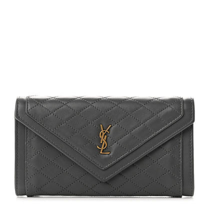 Saint Laurent Lambskin Quilted Monogram Large Gabbie Flap Wallet Storm 1 of 8