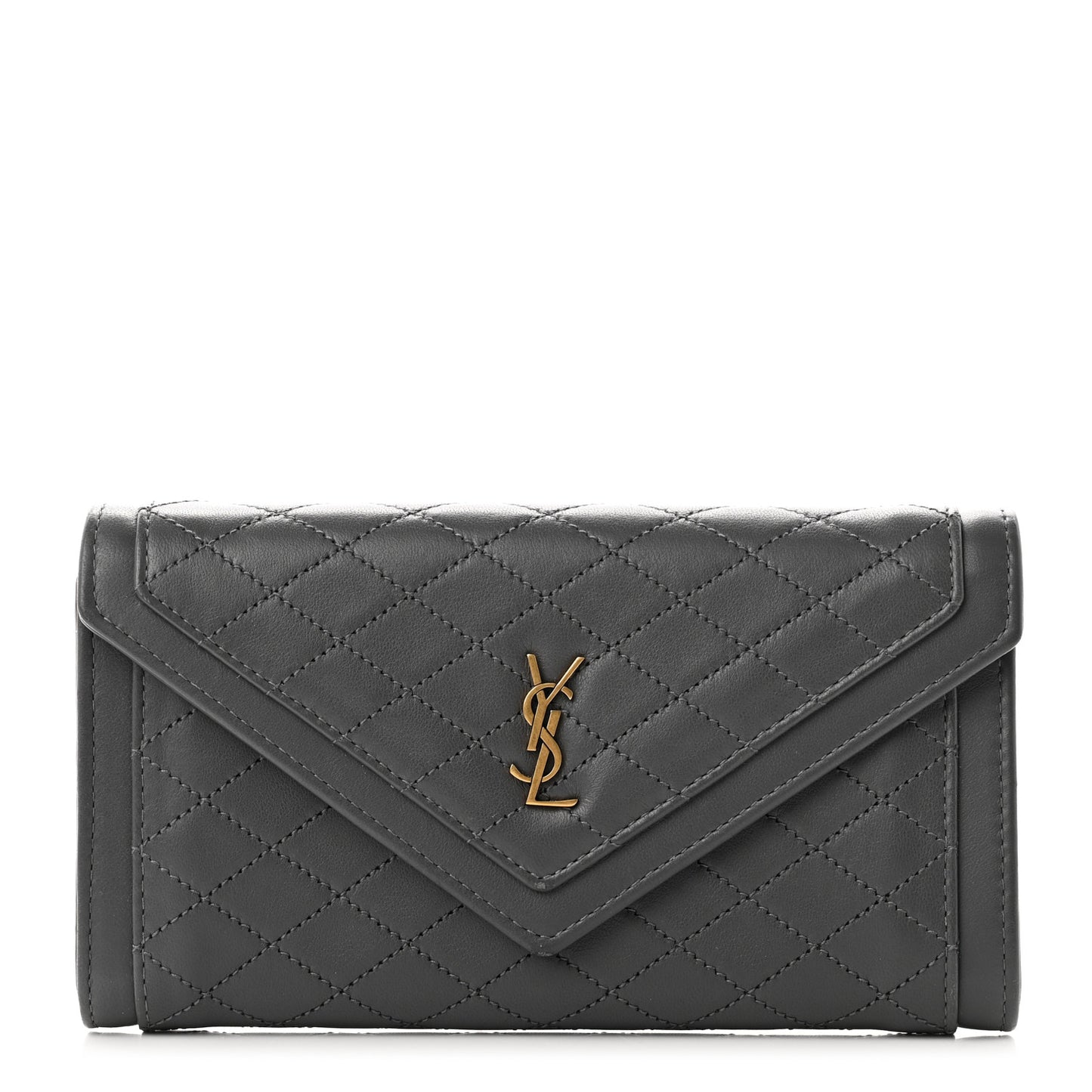 Lambskin Quilted Monogram Large Gabbie Flap Wallet Storm