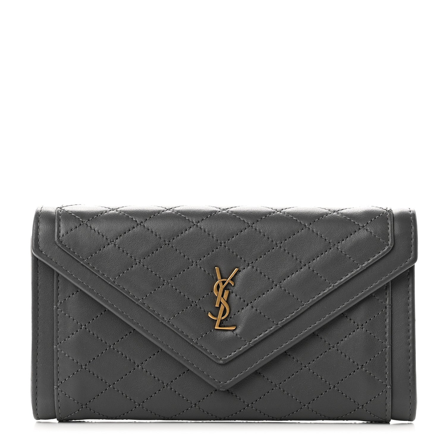 Saint Laurent Lambskin Quilted Monogram Large Gabbie Flap Wallet Storm 1 of 8