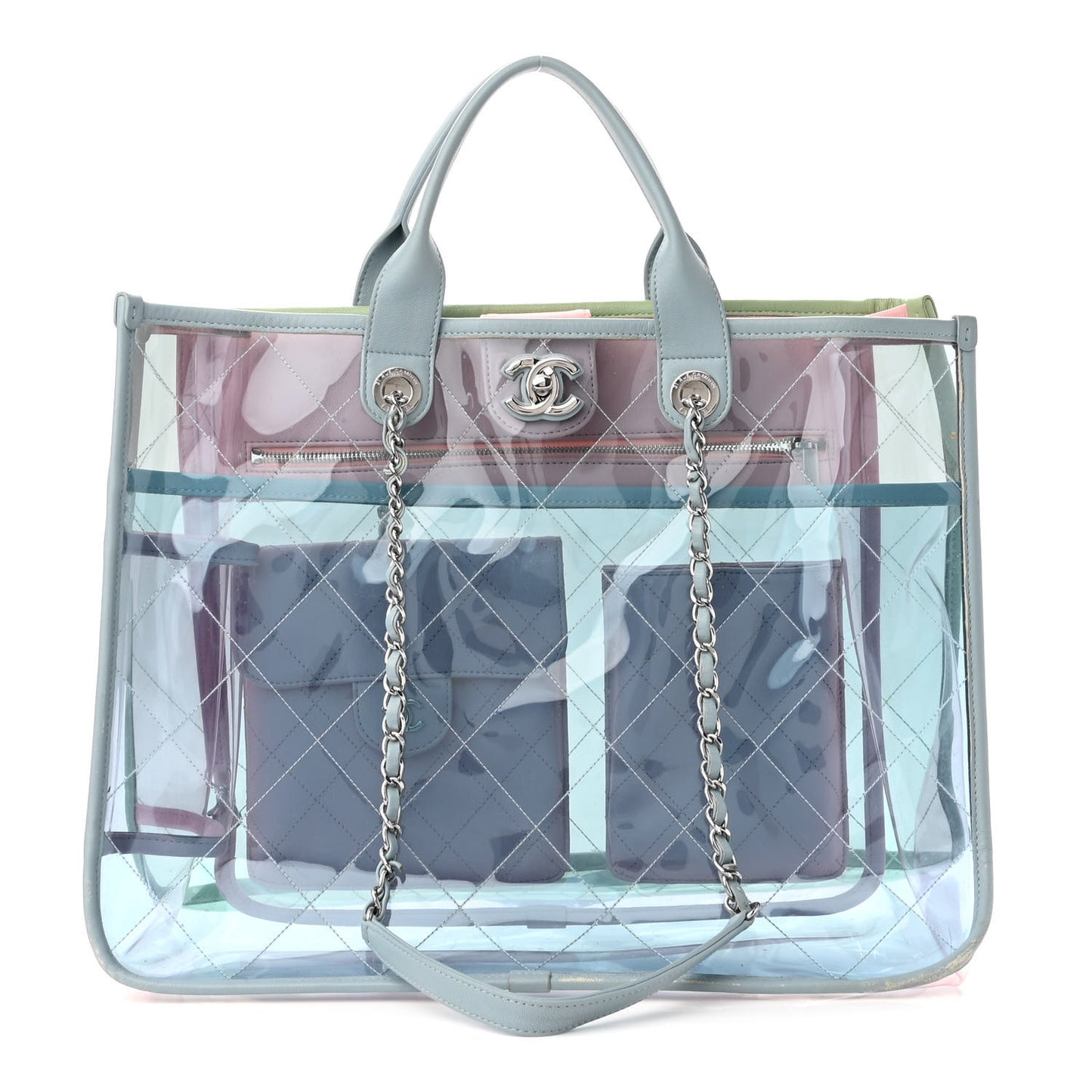 PVC Lambskin Stitched Medium Coco Splash Shopping Bag Blue Green Pink