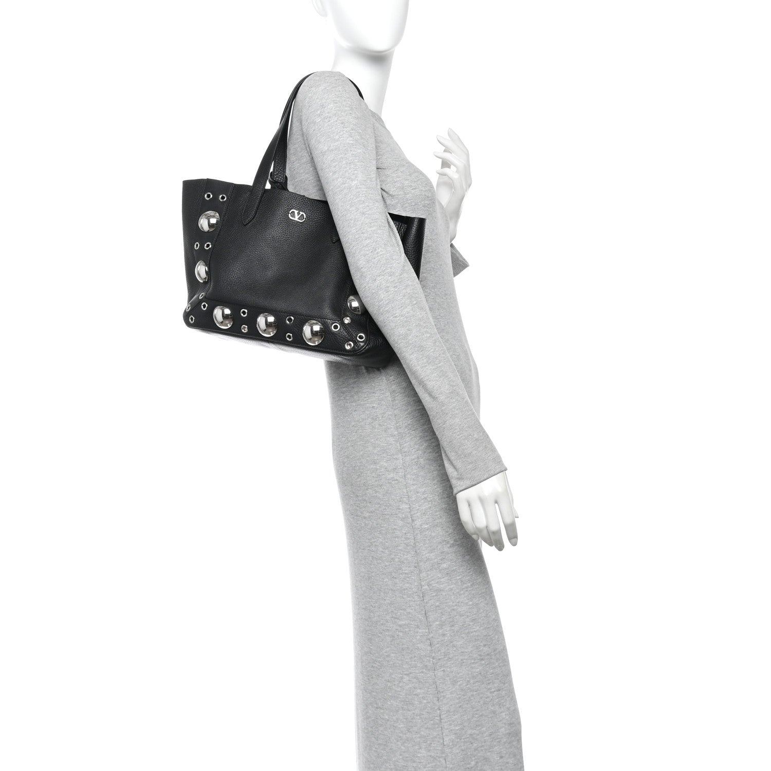 Valentino Garavani Grainy Calfskin Studded Small Nellcote Shopping Tote Black 2 of 11
