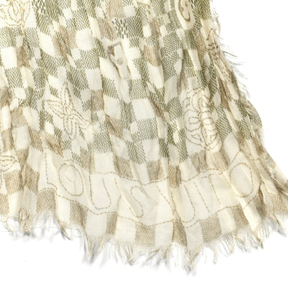 Louis Vuitton Cashmere Silk Damier Scarf Ivory Green 3 of 4