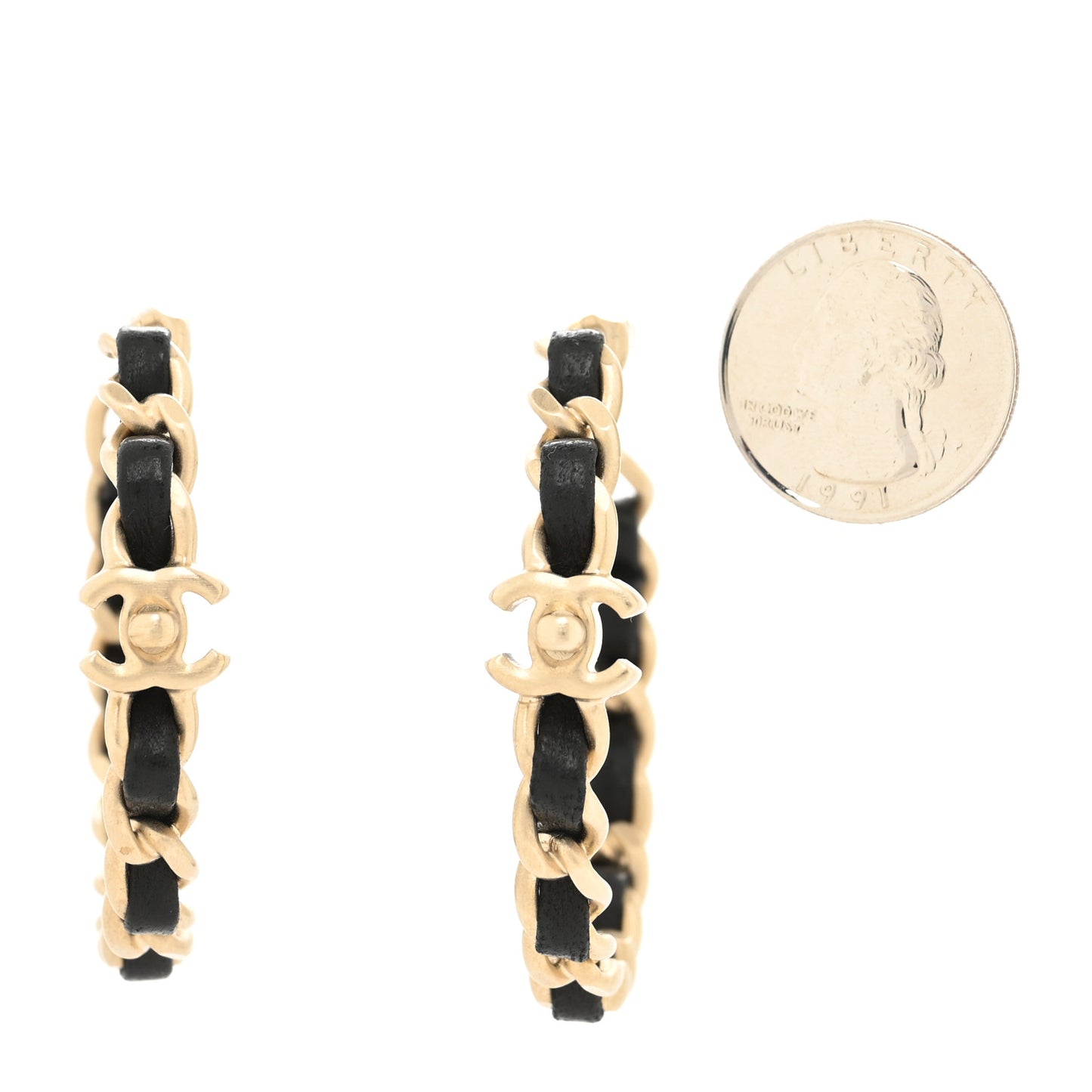 Lambskin CC Turnlock Chain Hoop Earrings Gold Black