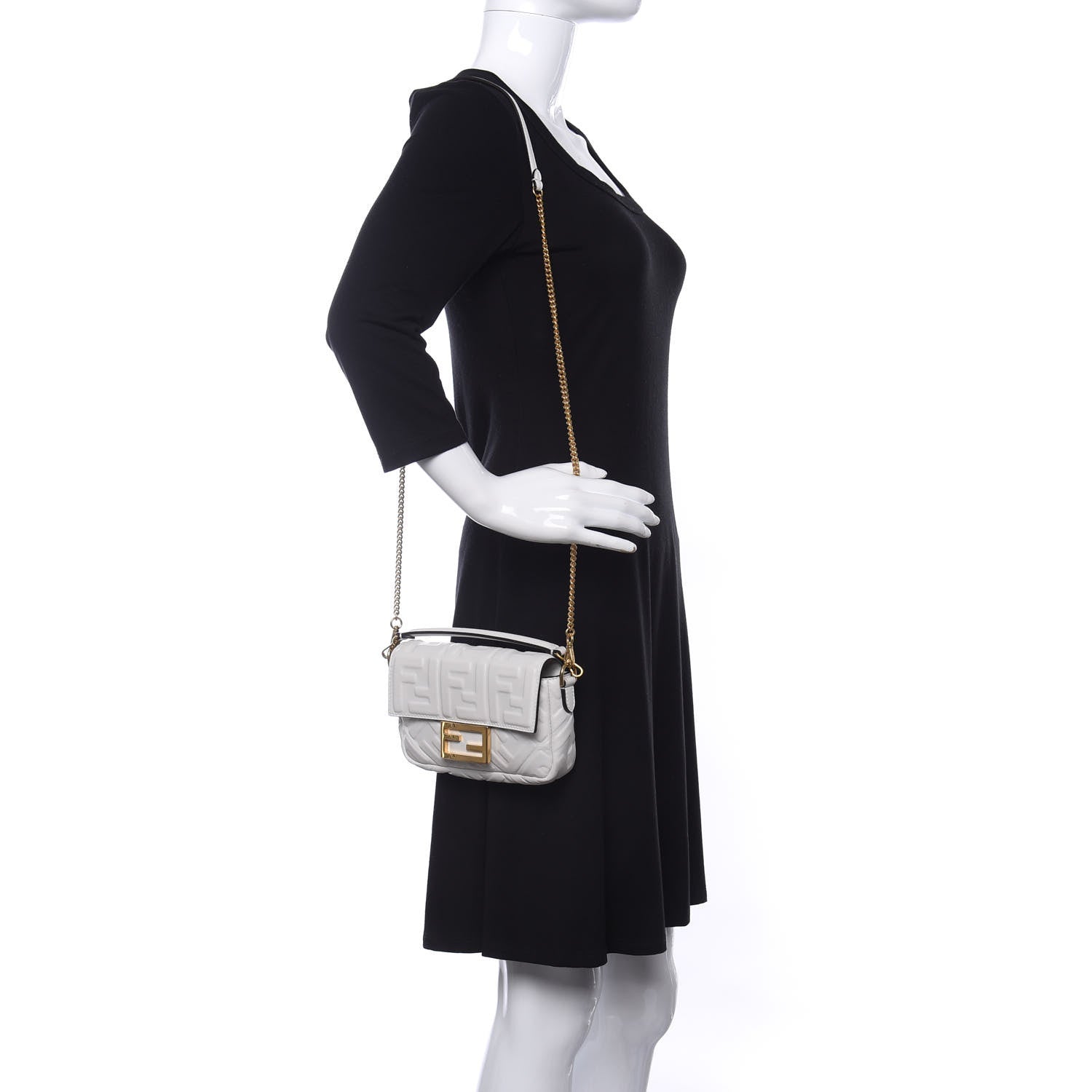 Fendi Nappa FF 1974 Embossed Mini Baguette White 2 of 11