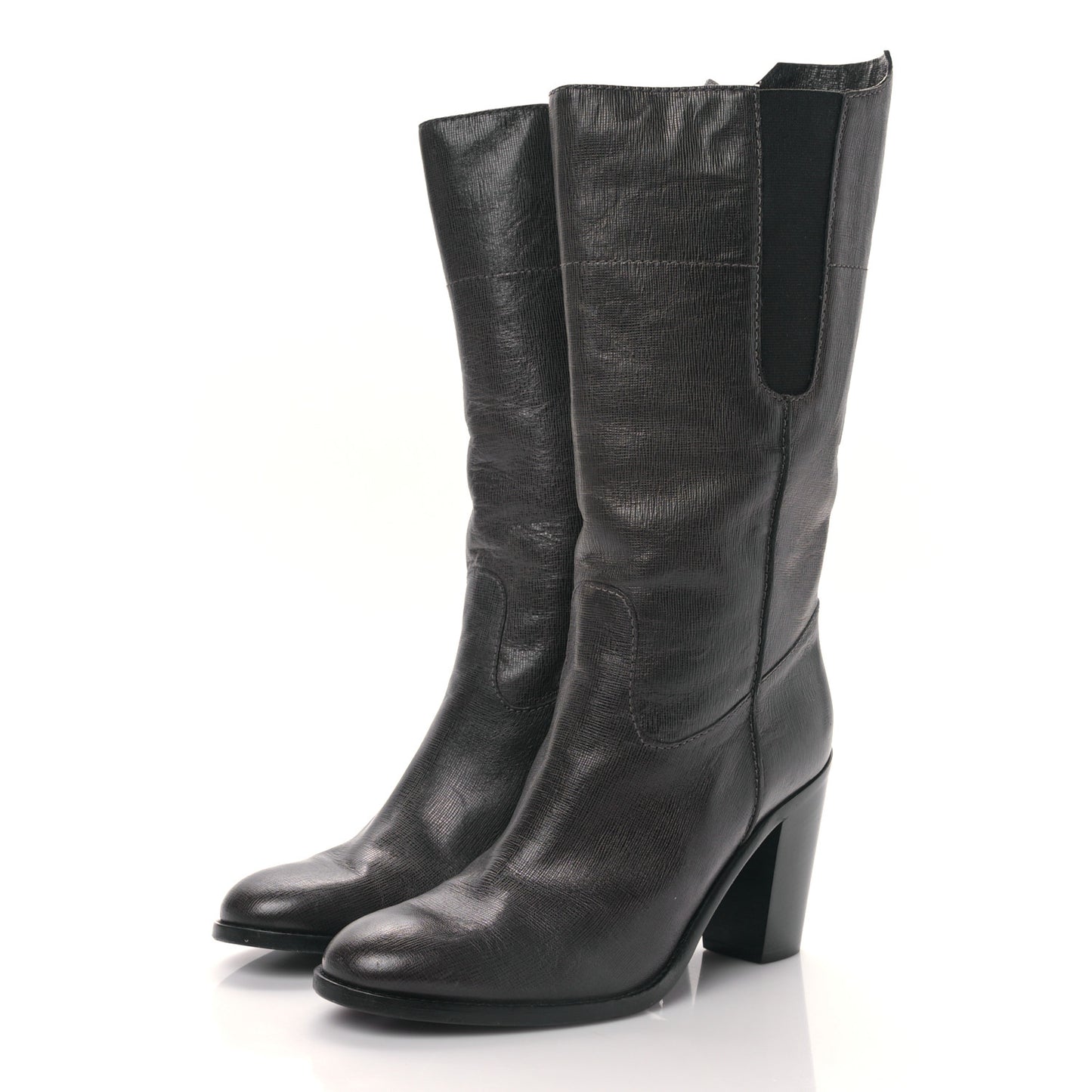 Textured Calfskin Coco Boy Tall Boots 40 Black