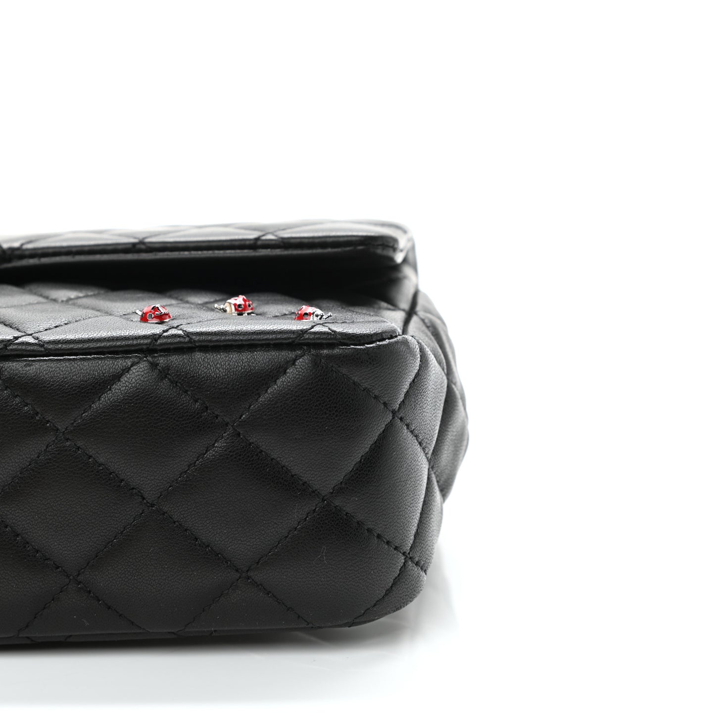 Lambskin Quilted Medium Ladybug Flap Black