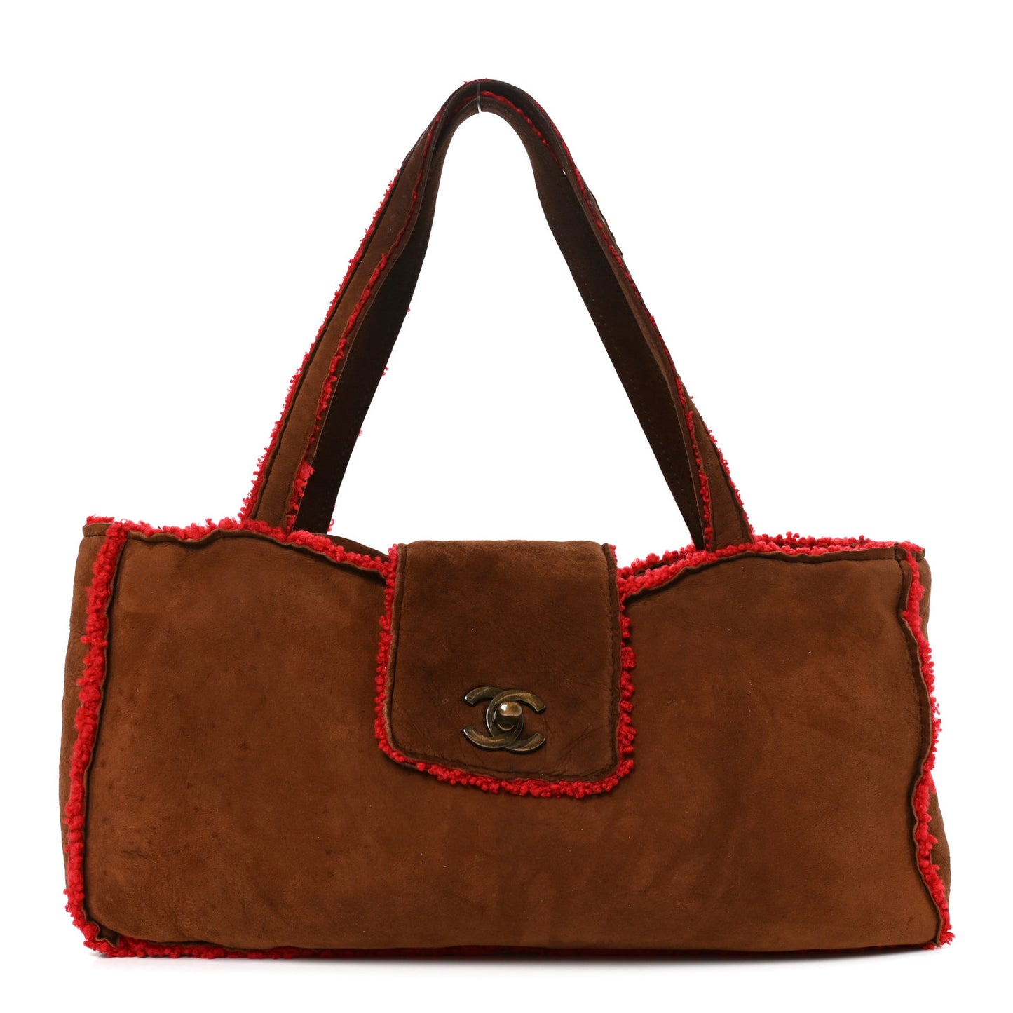 Suede Shearling Shoulder Bag Brown