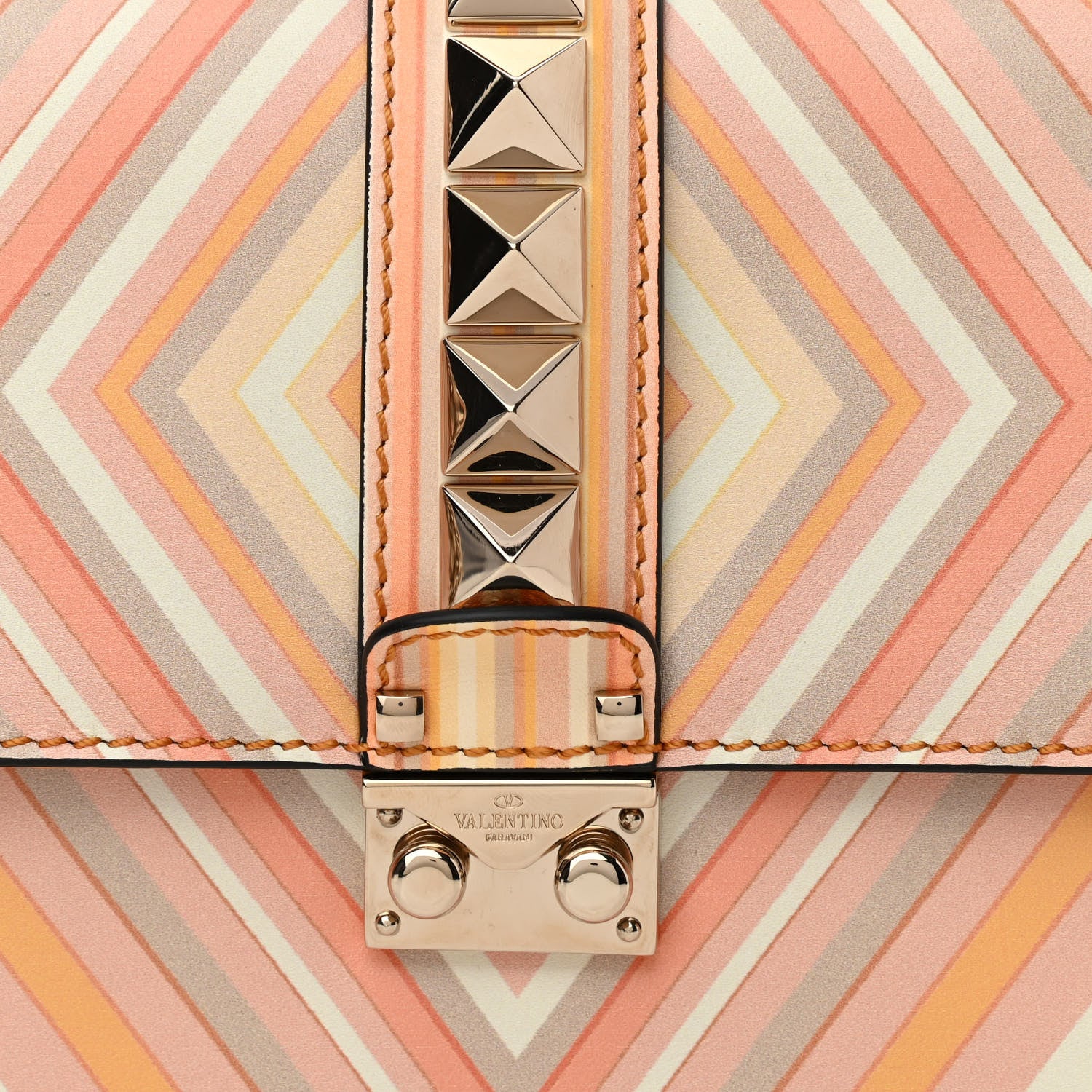 Valentino Garavani Vitello Native Couture 1975 Medium Glam Lock Rockstud Flap Mandarin Sorbet 7 of 9