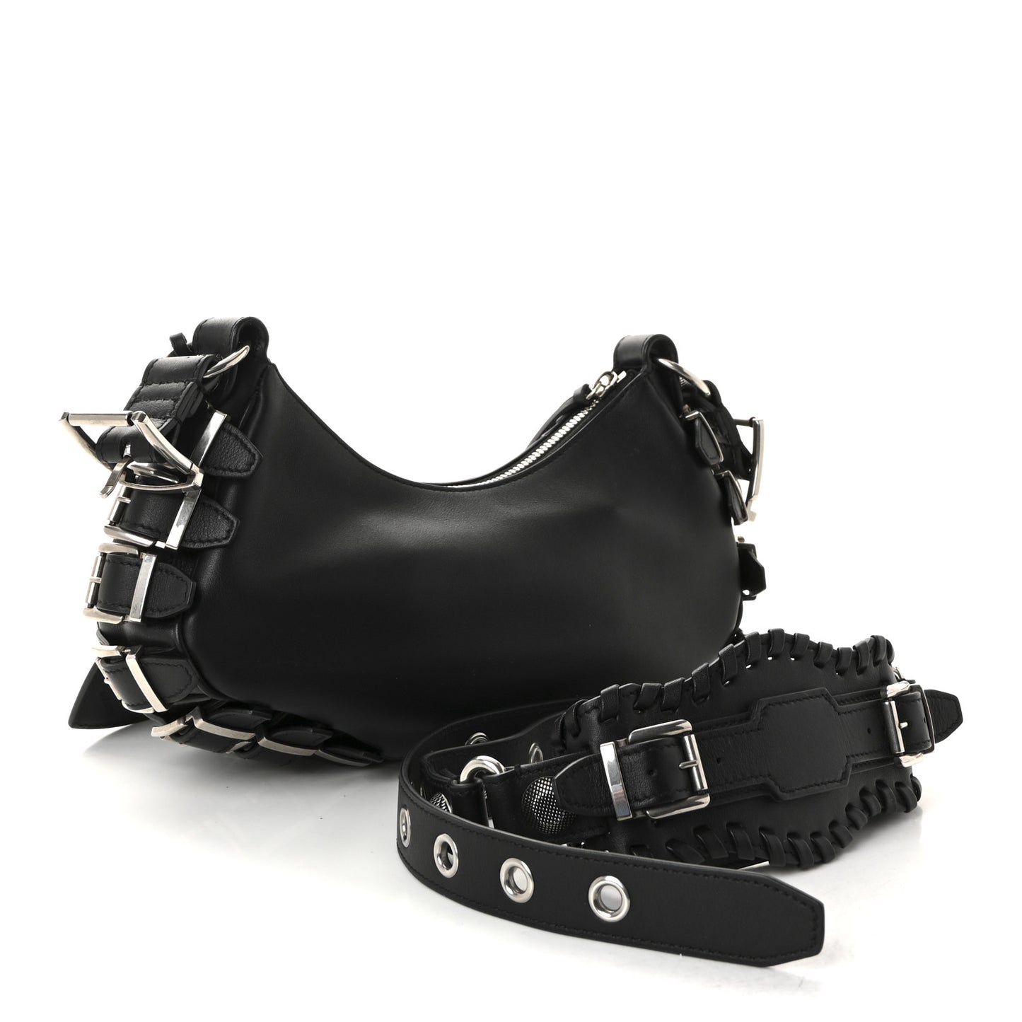 Calfskin Le Cagole With Buckles Shoulder Bag XS Black