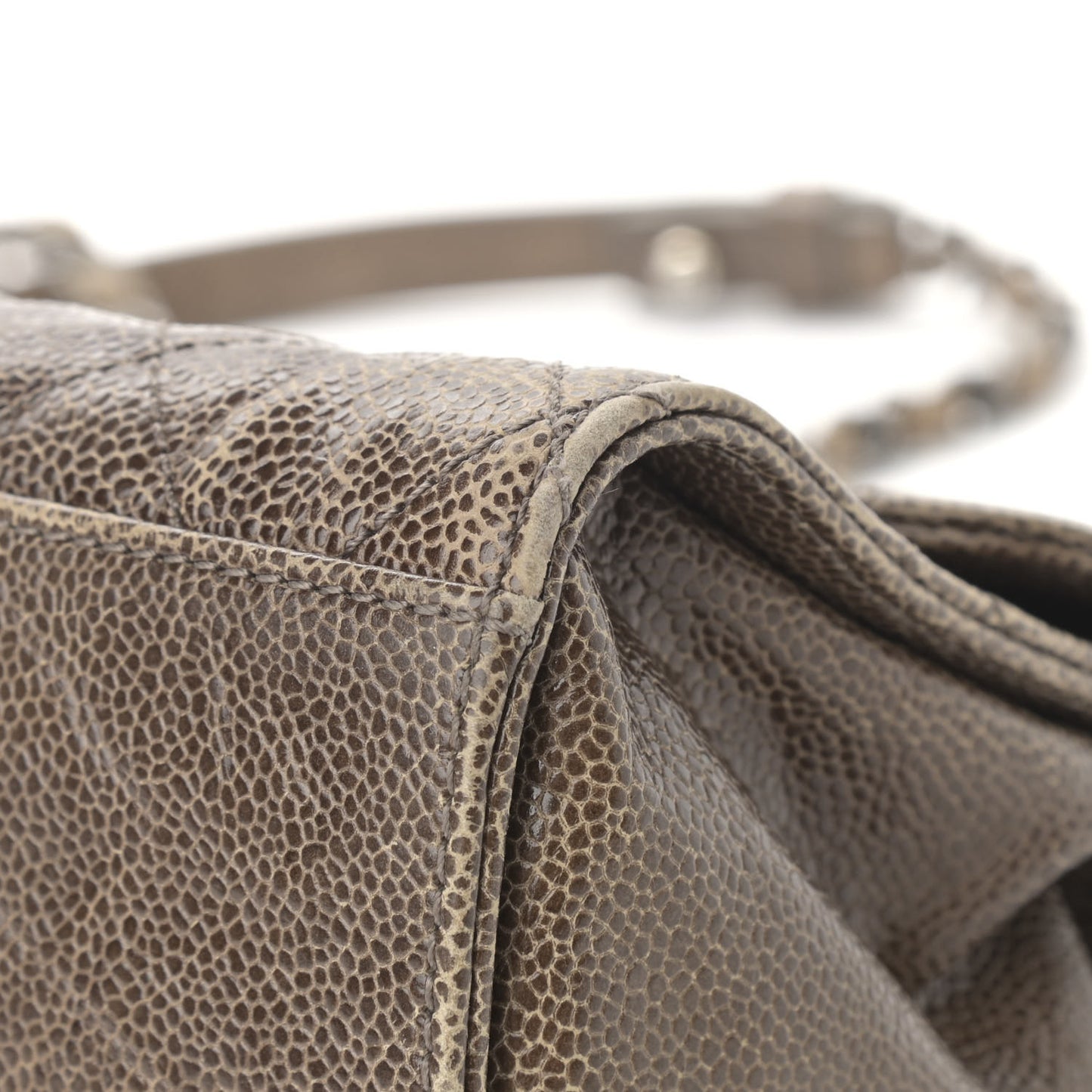 Crumpled Grained Calfskin Jumbo CC Crave Flap Beige