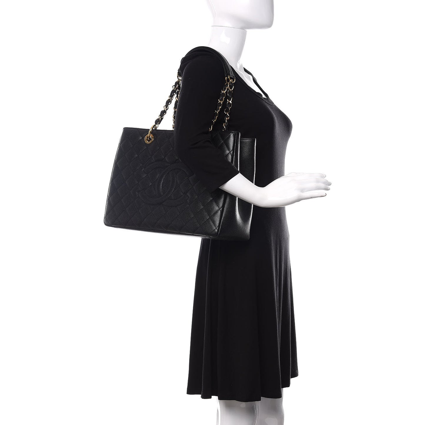 Caviar Quilted Grand Shopping Tote GST Black